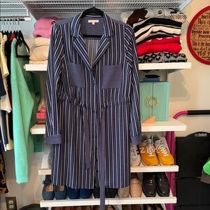 Skies Are Blue Navy and White Striped Shirt Dress